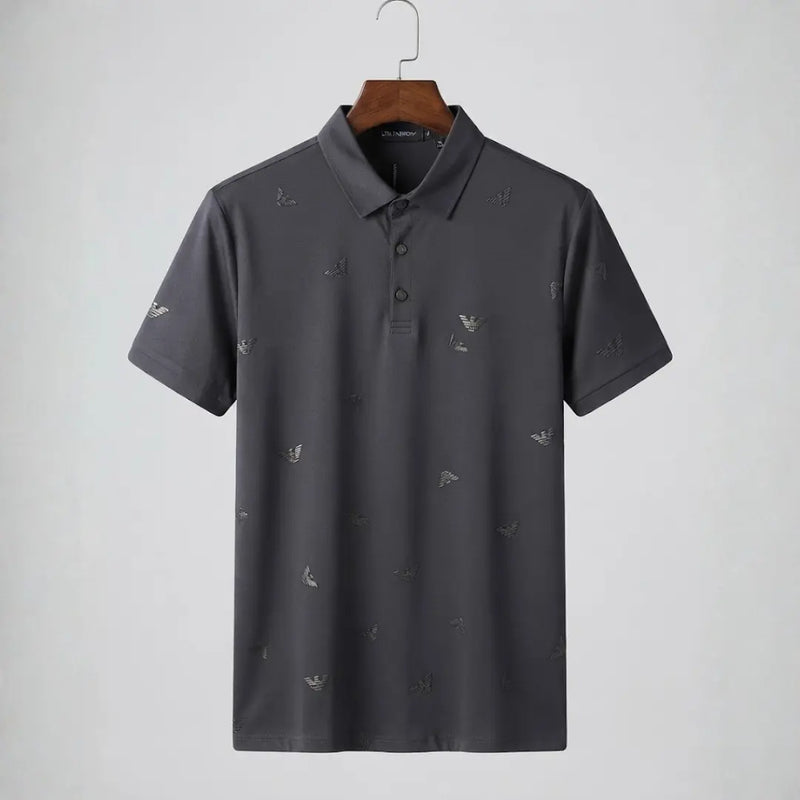 Men's Charcoal Grey All-Over Eagle Embroidered Polo Shirt