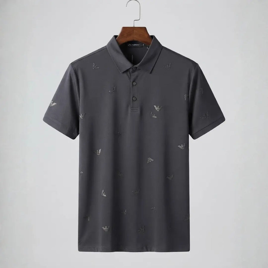 Men's Charcoal Grey All-Over Eagle Embroidered Polo Shirt