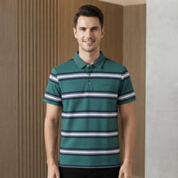 Men's Teal Horizontal Stripe Polo Shirt