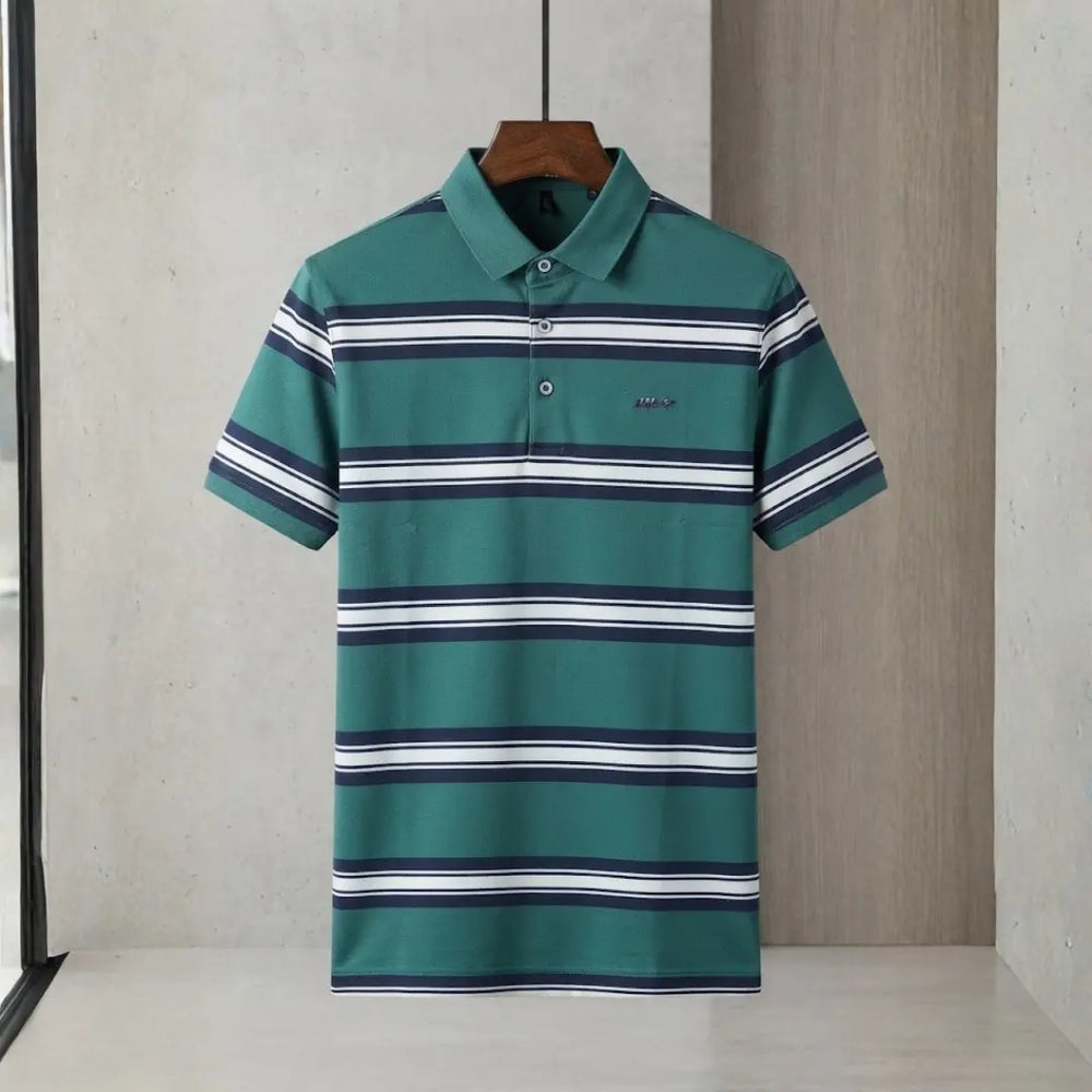 Men's Teal Horizontal Stripe Polo Shirt