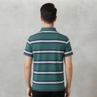 Men's Teal Horizontal Stripe Polo Shirt