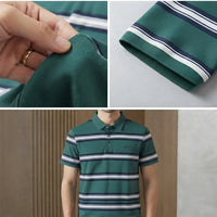Men's Teal Horizontal Stripe Polo Shirt