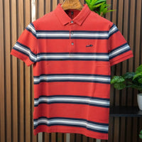 Men's Teal Horizontal Stripe Polo Shirt