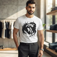 Men's White Gothic Horse Graphic Crew Neck T-Shirt