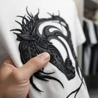 Men's White Gothic Horse Graphic Crew Neck T-Shirt