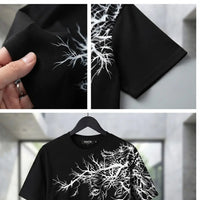 Men's Black White Branch Graphic Crew Neck T-Shirt