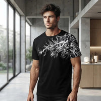 Men's Black White Branch Graphic Crew Neck T-Shirt