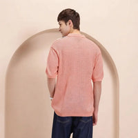 Men Striped Open Knit Relaxed Fit T-Shirt