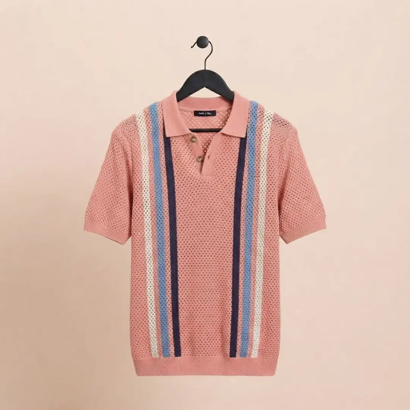 Men Striped Open Knit Relaxed Fit T-Shirt