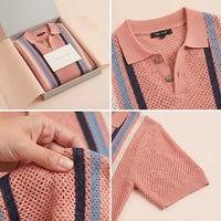 Men Striped Open Knit Relaxed Fit T-Shirt