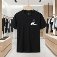Men's Black Script Logo Embroidered Crew Neck T-Shirt