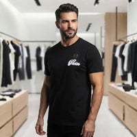 Men's Black Script Logo Embroidered Crew Neck T-Shirt