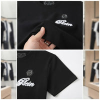 Men's Black Script Logo Embroidered Crew Neck T-Shirt
