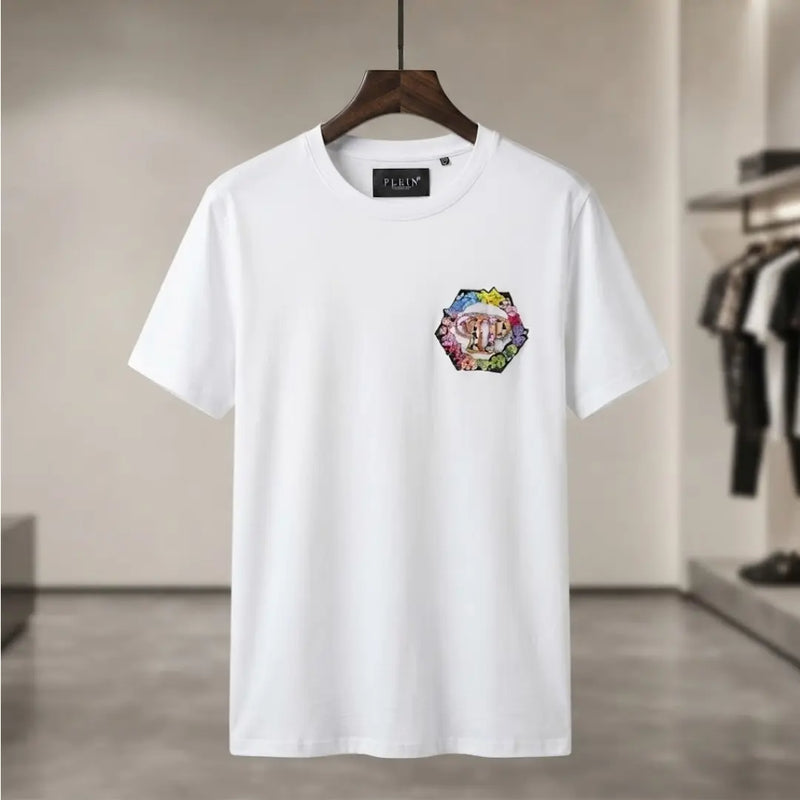 Men's White Floral Crest Graphic Crew Neck T-Shirt