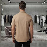 Men's Beige Embroidered Logo Button-Down Shirt