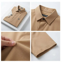 Men's Beige Embroidered Logo Button-Down Shirt