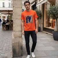 Men's Orange Embroidered Horse Logo Crew Neck T-Shirt