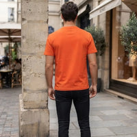 Men's Orange Embroidered Horse Logo Crew Neck T-Shirt