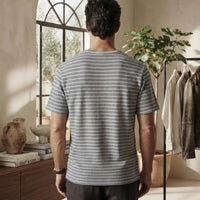 Men's Striped Knit T-Shirt with Crochet Chest Pocket