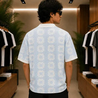 Men's Ice Blue Geometric Pattern Resort Shirt