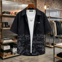 Black Floral Printed Open-Front Short-Sleeve Shirt view 1