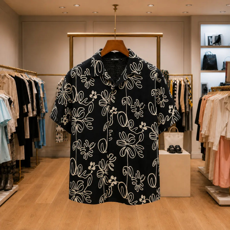Monochrome Floral Camp Shirt