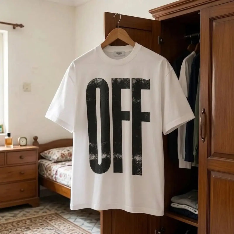 Men's Classic White Distressed OFF Graphic T-Shirt