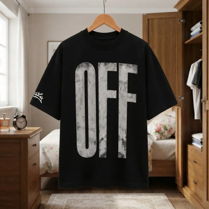 Men's Classic Black Distressed OFF Graphic T-Shirt