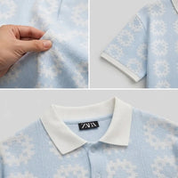 Men's Ice Blue Geometric Pattern Resort Shirt view 4