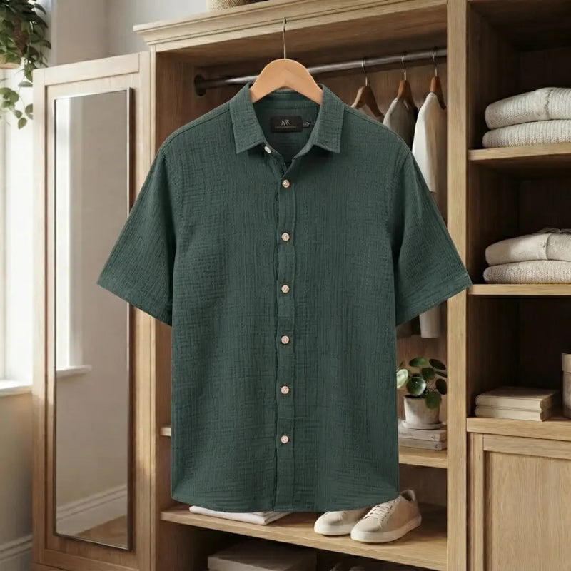 Deep Teal Textured Casual Shirt