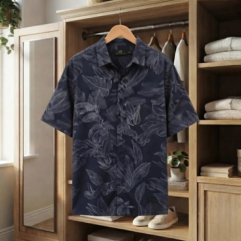 Midnight Leaf Print Casual Shirt
