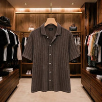 Textured Knit Cuban Collar Shirt – Brown view 1