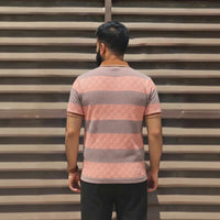 Men's Premium Peach & Taupe Textured Stripe Polo Shirt view 2