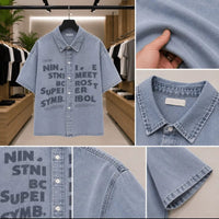 Men's Graphic Print Short-Sleeve Denim Shirt