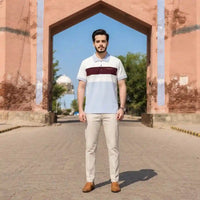Men's Classic White Burgundy Panel Polo Shirt view 2