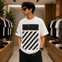 Men's Urban White Distressed Stripe Graphic T-Shirt