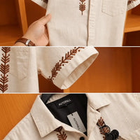 Embroidered Placket Casual Shirt ya Textured Panel Short-Sleeve Shirt view 4
