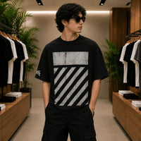 Men's Urban Black Distressed Stripe Graphic T-Shirt