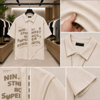 Men's Premium Cream Graphic Print Short-Sleeve Polo Shir