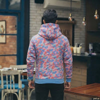 Pink Floral Camo Shark Full-Zip Hoodie with Shark-Detail Hood view 5