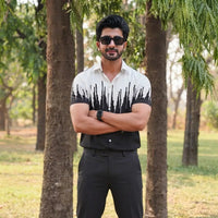 Black and White Abstract Brush Stroke Print Shirt view 2