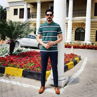 Men's Teal Horizontal Stripe Polo Shirt view 2