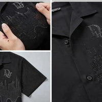 Men's Rhinestone City Skyline Print Open Collar Mesh Shirt view 4