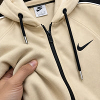 Men’s Beige Full-Zip Hoodie with Black Contrast Sleeve Panels view 4