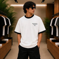 Men's Premium White Contrast Trim Graphic T-Shirt