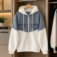 Men’s Blue & Cream Color-Block Full-Zip Hoodie view 1