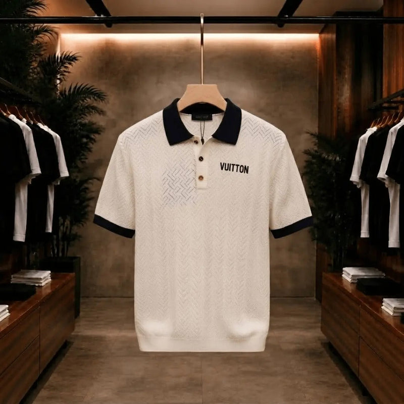Premium Textured Contrast Collar Polo Shirt