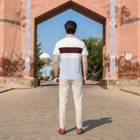Men's Classic White Burgundy Panel Polo Shirt view 3