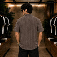 Textured Knit Cuban Collar Shirt – Brown