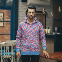 Pink Floral Camo Shark Full-Zip Hoodie with Shark-Detail Hood view 4